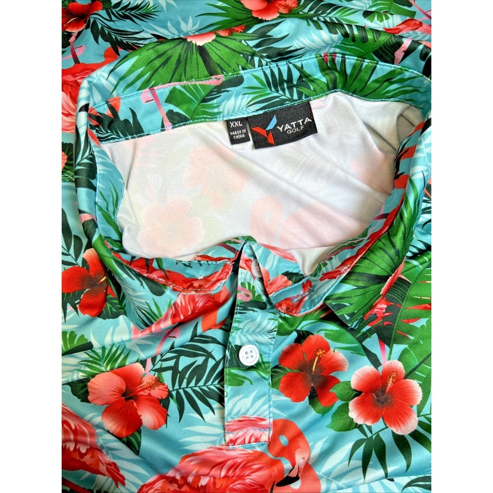 Yatta Golf Flamingo Hibiscus Polo XXL Stretch Shirt Tropical Print Performance - Picture 3 of 9